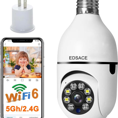 5G Light Bulb Security Camera Wifi Dual Band ,360 Degree 1080P Security Camera, Wireless Indoor Camera Full Color,Smart Dome Camera with Auto Tracking, Light Socket Camera Surveillance PTZ Camera