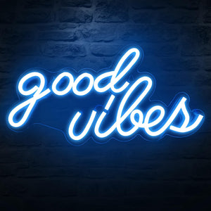 Good Vibes Neon Sign for Bedroom Wall Decor Powered by USB Neon Light, Ice Blue Color,16.1