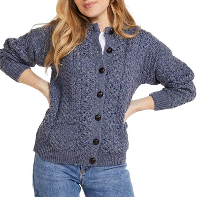 Achill Island Aran Cardigan for Women, 100% Merino Wool, Authentic Irish Knit Cardigan, Made in Ireland