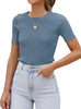 Women'S Short Sleeve Crewneck T Shirt 2024 Summer Ribbed Knit Slim Fit Basic Solid Color Tee Tops