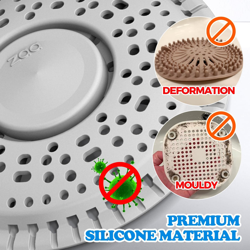 Shower Drain Hair Catcher, 2 Pack Premium Silicone Drain Protector & Shower Drain Cover for Regular Drains of Shower Room, Bathroom, Sink, Gray