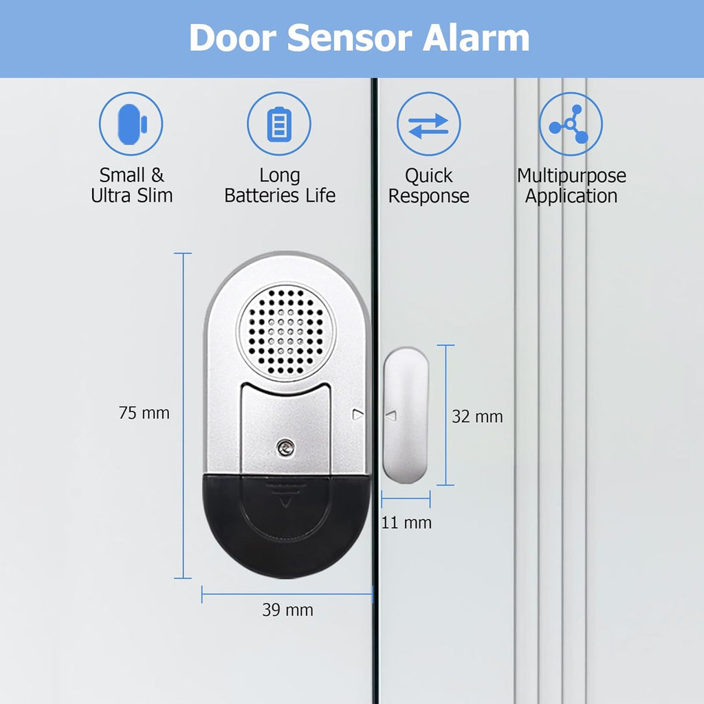 Door Alarm for Home Wireless Door Alarms for Kids Safety with 120Db, Window Door Open Alarm Sensor for Dementia Patients Safety, Pool Silver, 10 Pack Magnetic Sensor