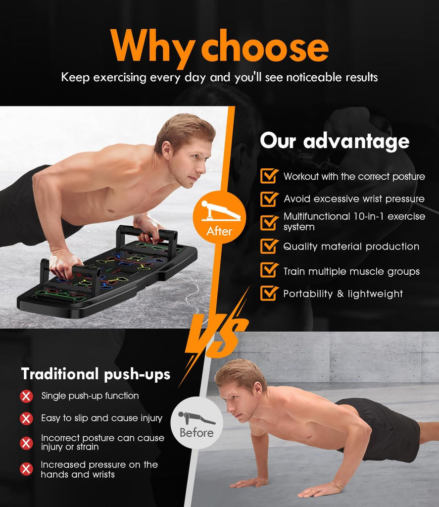Push up Board,Home Gym,Portable Exercise Equipment,Pilates Bar & 20 Fitness Accessories with Resistance Bands & Ab Roller Wheel,Full Body Workout at Home